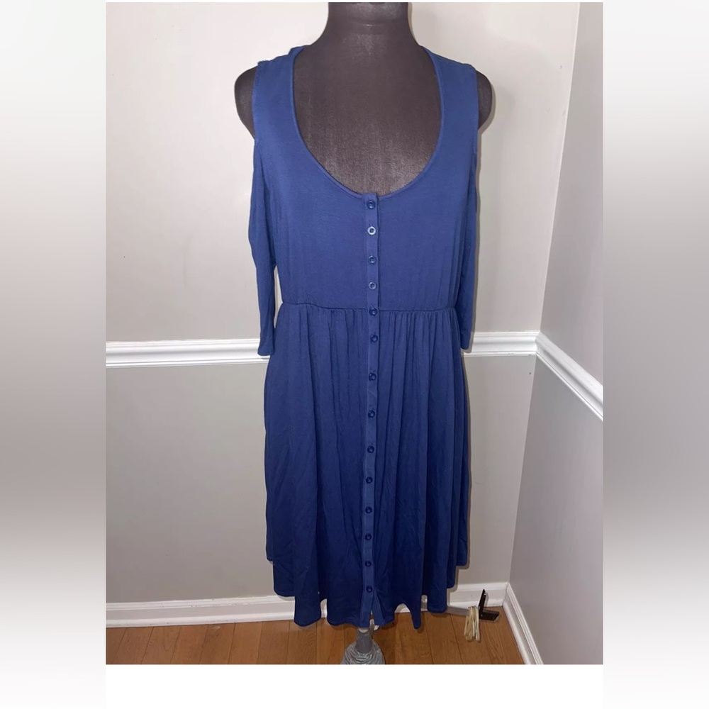 Torrid Cold Shoulder Button Front Dress Blue Stretch Womens Sz 0 XL